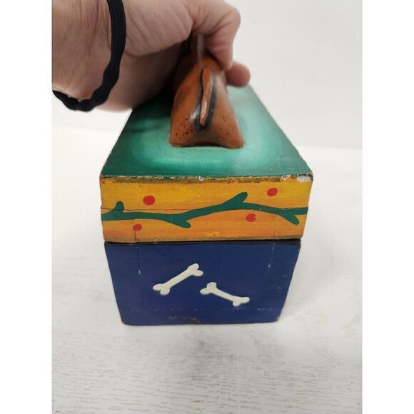 Vintage Whimsical Carved Wood Dog Figurine Biscuits Storage Box Hand Painted - Picture 8 of 13